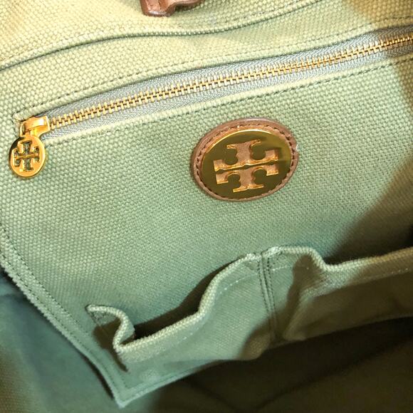 Tory Burch Green Canvas Logo Tote Bag - Picture 8 of 10